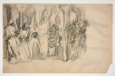 Komposisjonsstudie for veggmaleriserien The Quest of the Holy Grail ved Boston Public Library av Edwin Austin Abbey