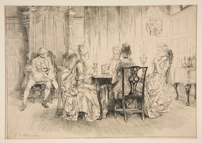 Dining Scene - illustrasjon for Austin Dobson av Edwin Austin Abbey