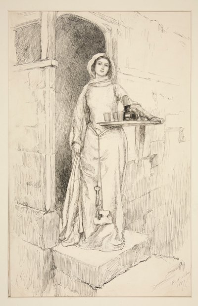 Gå inn på Mistress Anne Page med vin - Act I, Scene I, Merry Wives of Windsor av Edwin Austin Abbey