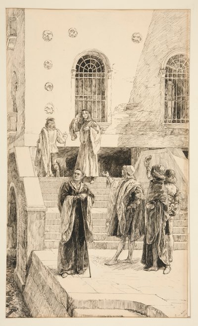 Exuent Salarino og Salanio, fra akt I, Scene i, Merchant of Venice av Edwin Austin Abbey