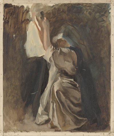 Figurstudie av en nonne, for The Infancy of Galahad, i The Quest and Achievement of the Holy Grail, Book Delivery Room, Boston Public Library av Edwin Austin Abbey