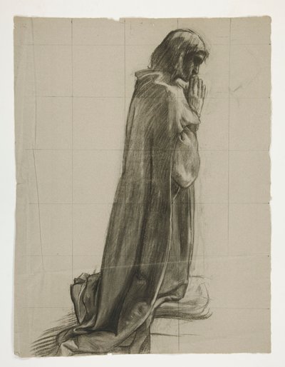 Figurstudie for Sir Lancelot og Sir Bors antrekk Galahad med sporene hans, fra The Quest of the Holy Grail (andre av en serie på femten malerier for Boston Public Library, fullført i 1901) av Edwin Austin Abbey