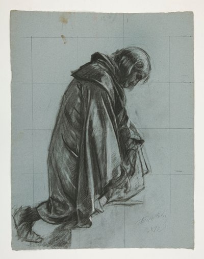 Figurstudie for Sir Lancelot og Sir Bors antrekk Galahad med sporene hans, fra The Quest of the Holy Grail (andre av en serie på femten malerier for Boston Public Library, fullført i 1901) av Edwin Austin Abbey