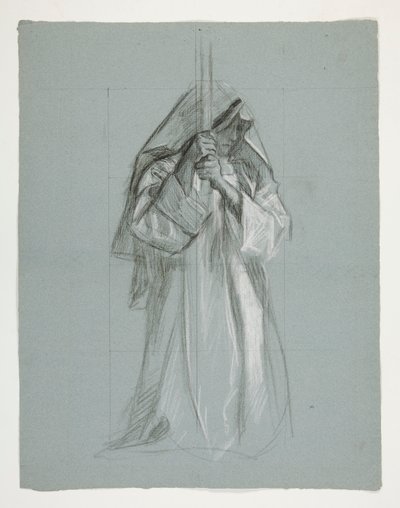 Figurstudie for Sir Lancelot og Sir Bors antrekk Galahad med sporene hans, fra The Quest of the Holy Grail (andre av en serie på femten malerier for Boston Public Library, fullført i 1901) av Edwin Austin Abbey