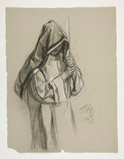 Figurstudie for Sir Lancelot og Sir Bors antrekk Galahad med sporene hans, fra The Quest of the Holy Grail (andre av en serie på femten malerier for Boston Public Library, fullført i 1901) av Edwin Austin Abbey