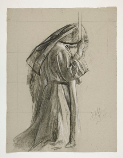 Figurstudie for Knighting of Sir Galahad, fra The Quest of the Holy Grail (en serie på femten malerier for Boston Public Library, fullført i 1901) av Edwin Austin Abbey