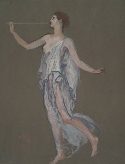 Figurstudie for Fame-figuren(?) i av Edwin Austin Abbey