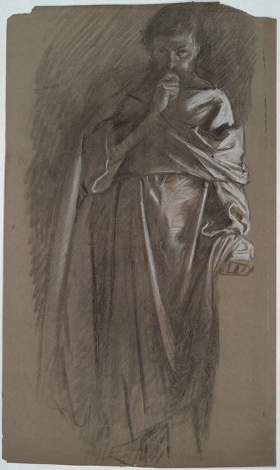 Figurstudie, mann som holder kjole av Edwin Austin Abbey