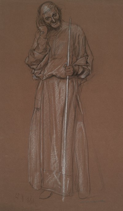 Figurstudie, gammel mann med stav, muligens Polonius i av Edwin Austin Abbey