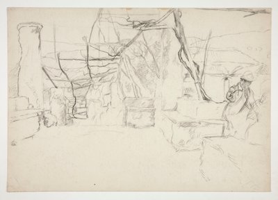 Figurer som går blant gamle ruiner(?) - (uidentifisert illustrasjon) av Edwin Austin Abbey