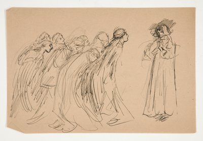 Galahad and the Captive Virtues, studie for The Quest of the Holy Grail (serie med femten malerier for Boston Public Library, fullført i 1901) av Edwin Austin Abbey