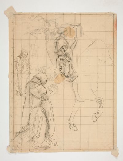 Galahad på hesteryggen: studere for av Edwin Austin Abbey