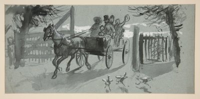 Gruppe mennesker i en åpen handlevogn - (uidentifisert illustrasjon) av Edwin Austin Abbey