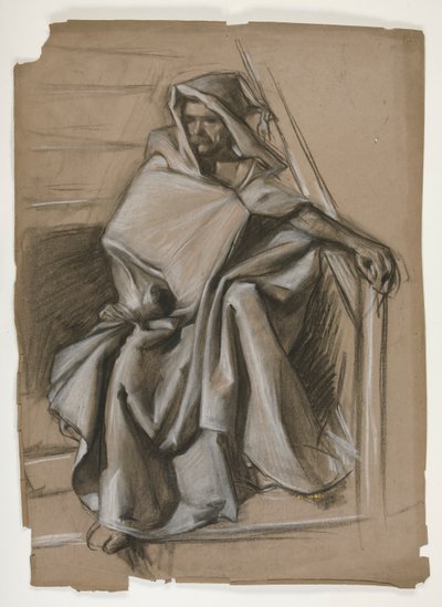 Den hellige gral-serien. Hodded figurstudie. av Edwin Austin Abbey