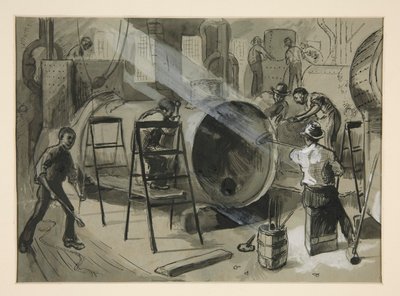 Illustrasjon inne i en fabrikk av Edwin Austin Abbey
