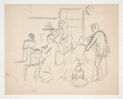 Interiør restaurantscene(?) - uidentifisert illustrasjon av Edwin Austin Abbey