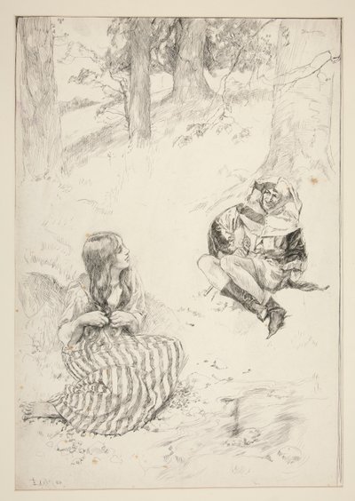 Jester and woman, skisse for The Daffodil Song av Edwin Austin Abbey