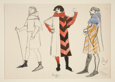 Gjøgler og Gent, kostymeskisse for Henry Irving av Edwin Austin Abbey