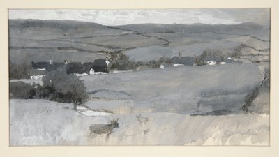 Landskap med ku i forgrunnen av Edwin Austin Abbey