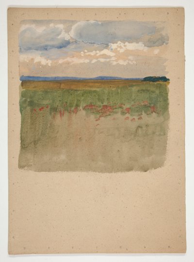Landskap med felt, horisont, himmel av Edwin Austin Abbey