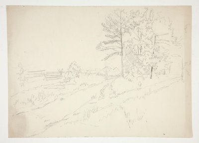 Landskap med vei som går gjennom av Edwin Austin Abbey