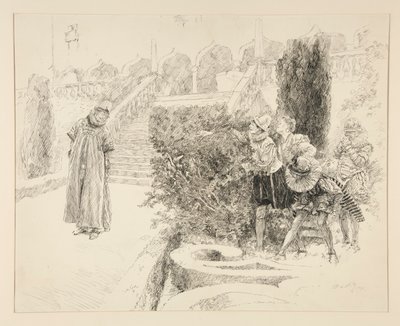 Malvolio finner brevet, illustrasjon for Act II, Scene v, Twelfth Night av Edwin Austin Abbey
