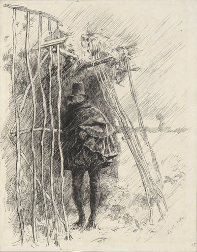 Man in Rain, studere for illustrasjon til av Edwin Austin Abbey
