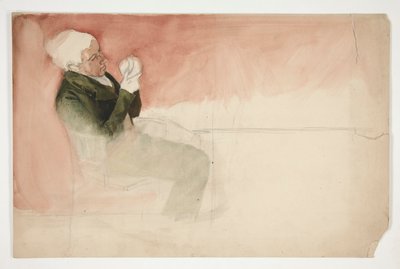 Mann som sitter og undersøker innsiden av en bolle - (uidentifisert illustrasjon) av Edwin Austin Abbey
