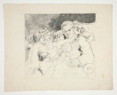 Mann med barn rundt seg - uidentifisert illustrasjon av Edwin Austin Abbey