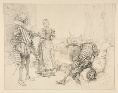 Maria, Sir Andrew og Toby, illustrasjon for akt I, Scene iii, Twelfth Night av Edwin Austin Abbey