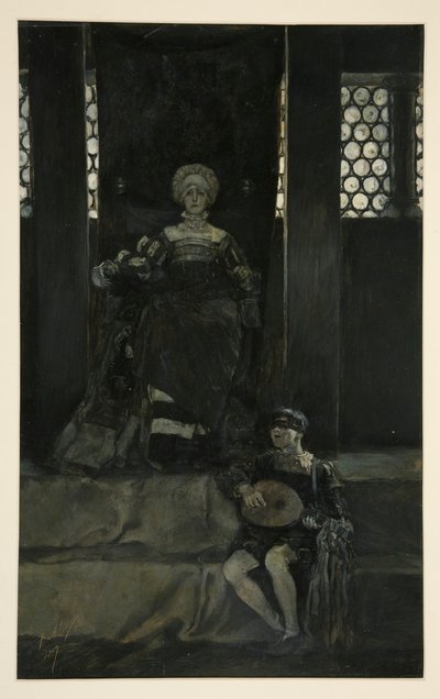 Mariana og guttesang - akt III, Scene I, Mål for Mål av Edwin Austin Abbey