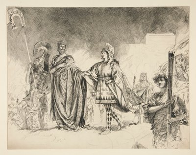 Marriage Morning of Theseus and Hippolyta (studie for .1036) - Enter Theseus, fra A Midsummer Night av Edwin Austin Abbey