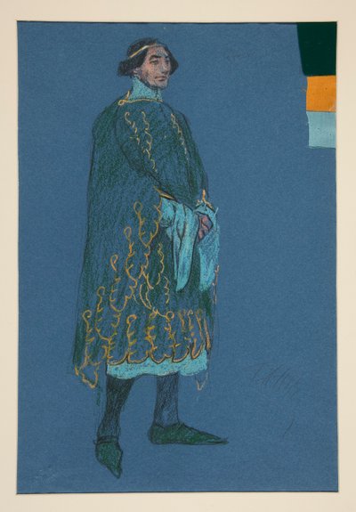 Diverse studie, kostymeskisse for Henry Irving av Edwin Austin Abbey
