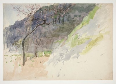 Fjelllandskap med spirende trær av Edwin Austin Abbey