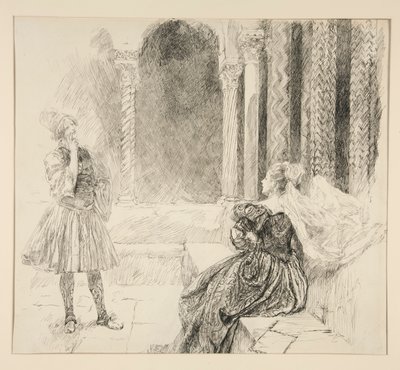 Olivia og Viola, illustrasjon for Act I, Scene v, Twelfth Night av Edwin Austin Abbey