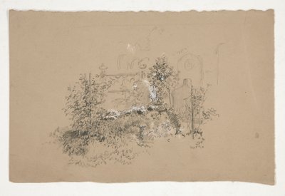 Gjengrodd hage(?) kirkegård(?) av Edwin Austin Abbey