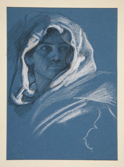 Portrett av en ung mann med hette av Edwin Austin Abbey
