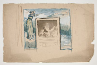 Foreløpig skisse for en flislagt peisramme av Edwin Austin Abbey