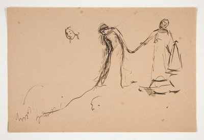 Foreløpig skisse av Helena og Lafeu for akt IV, scene III, alle av Edwin Austin Abbey