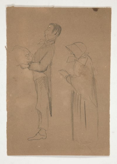 Profilstudier av mann og gammel kvinne (recto); Tre skisser av hoder og uidentifisert skisse (verso) av Edwin Austin Abbey