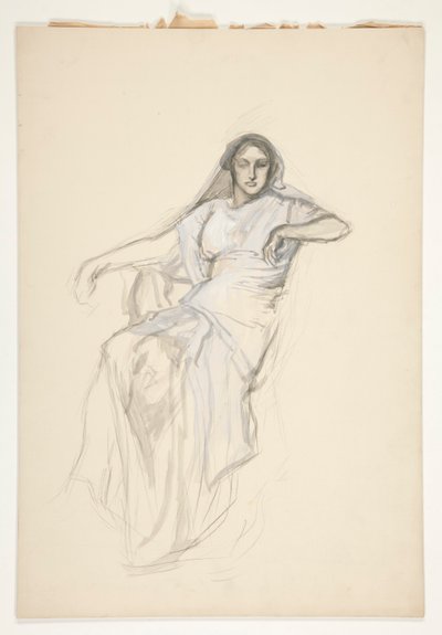 Sittende dame, skisse til et uidentifisert Shakespeare-skuespill av Edwin Austin Abbey