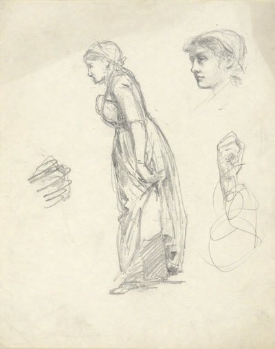 Studieark: Kvinne, hode og hender av Edwin Austin Abbey