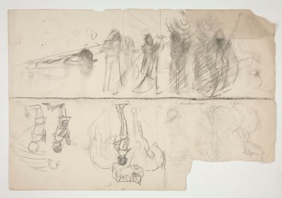 Ark med skisser for veggmaleriserien The Quest of the Holy Grail ved Boston Public Library (recto); Uidentifisert skisse (verso) av Edwin Austin Abbey