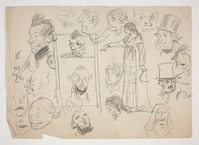 Ark med skisser av ansikter av Edwin Austin Abbey
