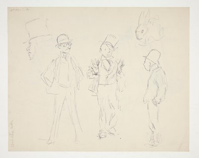 Ark med skisser av figurer av Edwin Austin Abbey