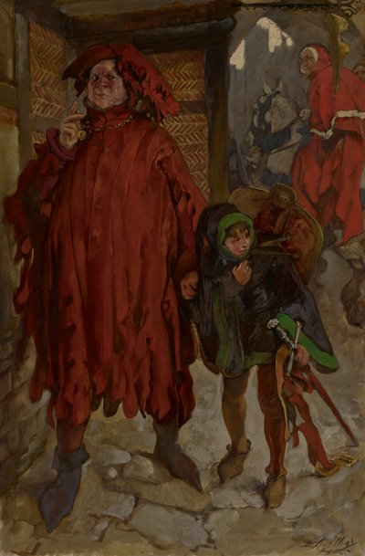 Sir John Falstaff med sin side, kong Henry IV, del II, akt I, scene II av Edwin Austin Abbey