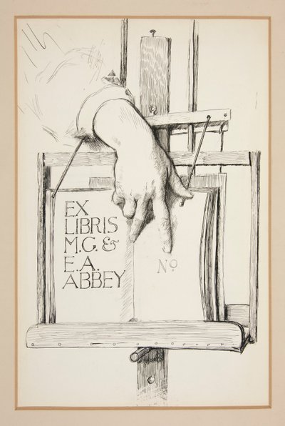 Skisse for Ex Libris: M.G. & E.A. Abbey av Edwin Austin Abbey