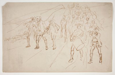 Skisse av tropper fra revolusjonskrigen, marsjerte av Edwin Austin Abbey