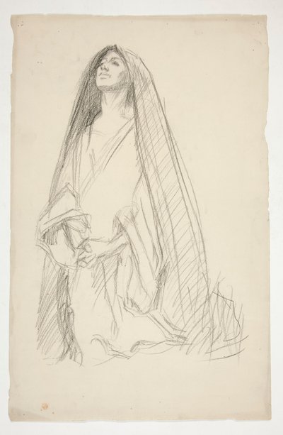 Skisse av en tiltrukket kvinneskikkelse i bønn for Three Marys at the Cross av Edwin Austin Abbey