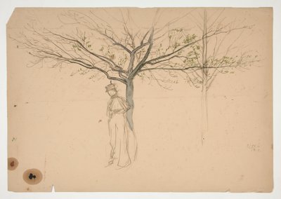 Skisse av en figur under et tre av Edwin Austin Abbey